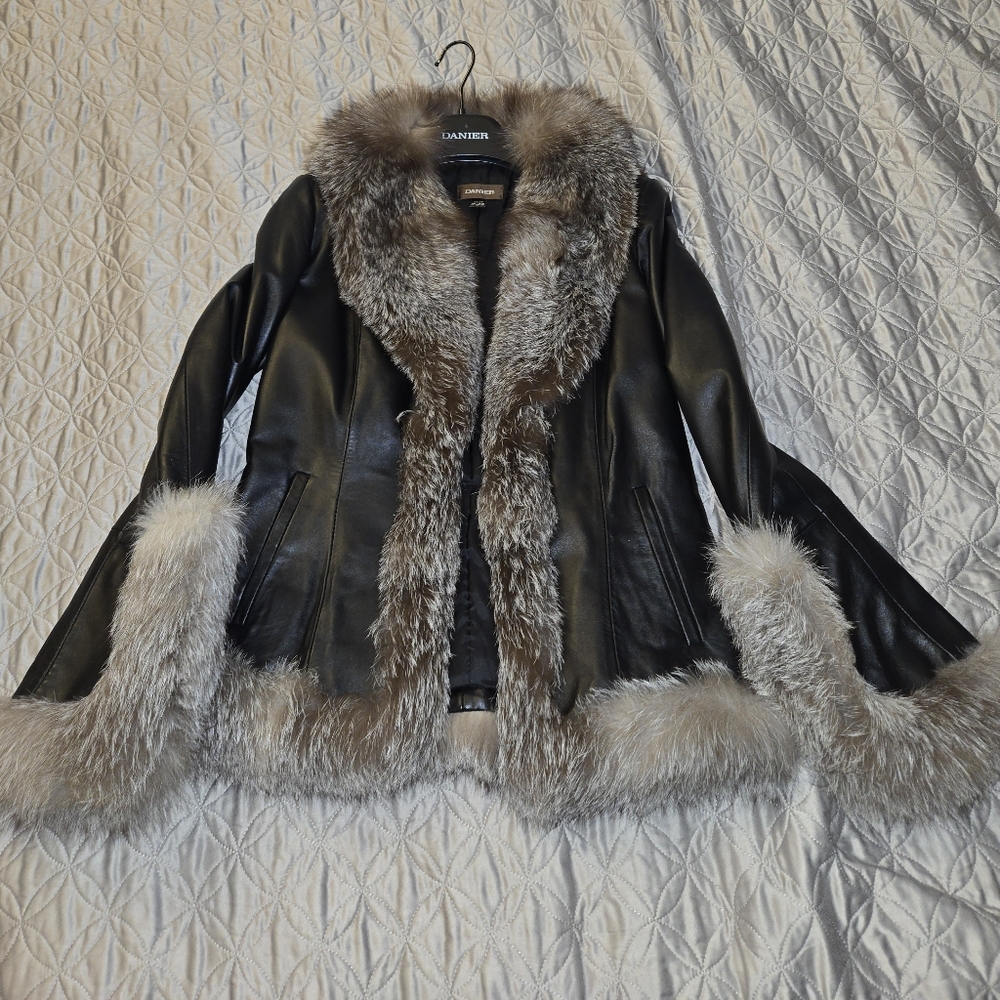 DANIER real leather and silver fox jacket